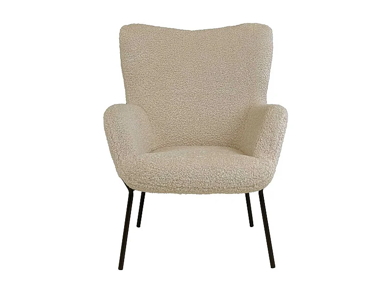 Skandi Kaminsessel in Beige und Schwarz Webplüsch und Metall