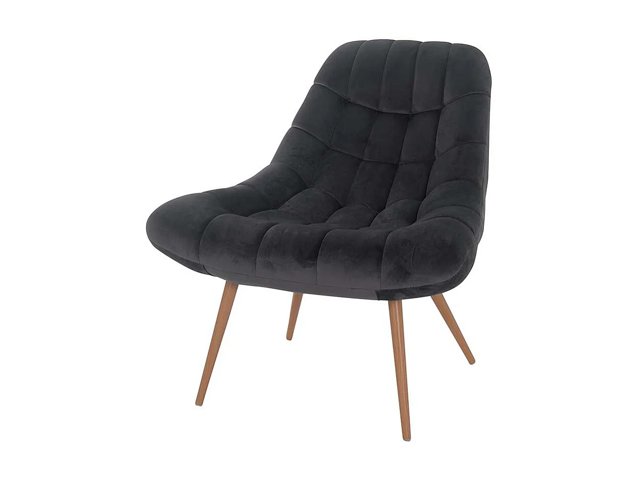 Retro Lounge Sessel in Dunkelgrau Samt 50 cm Sitzhöhe