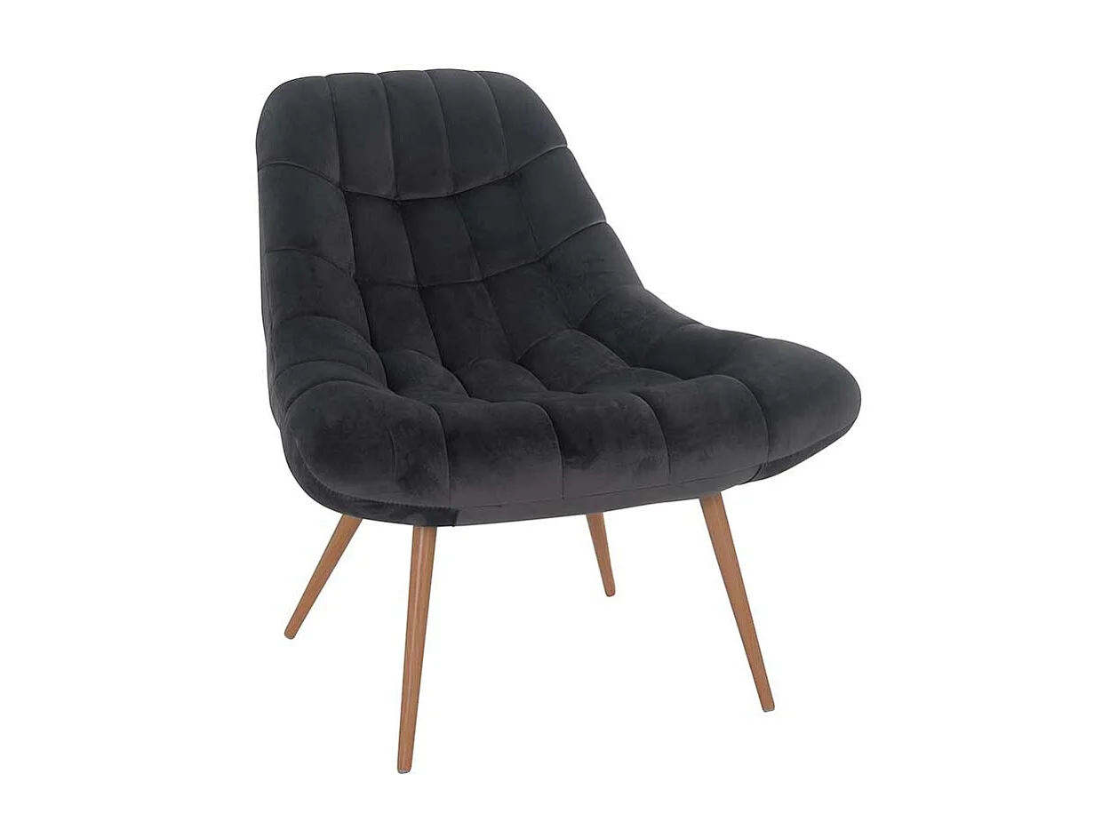 Retro Lounge Sessel in Dunkelgrau Samt 50 cm Sitzhöhe