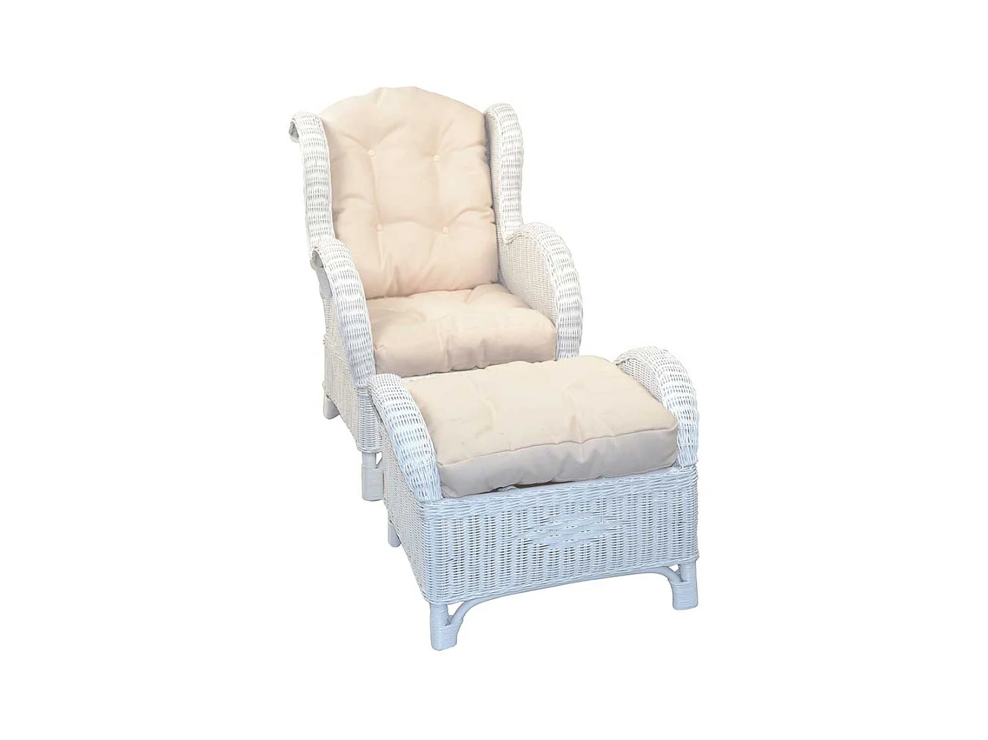 Wei�er Rattan Sessel mit Fu�hocker und (zweiteilig)