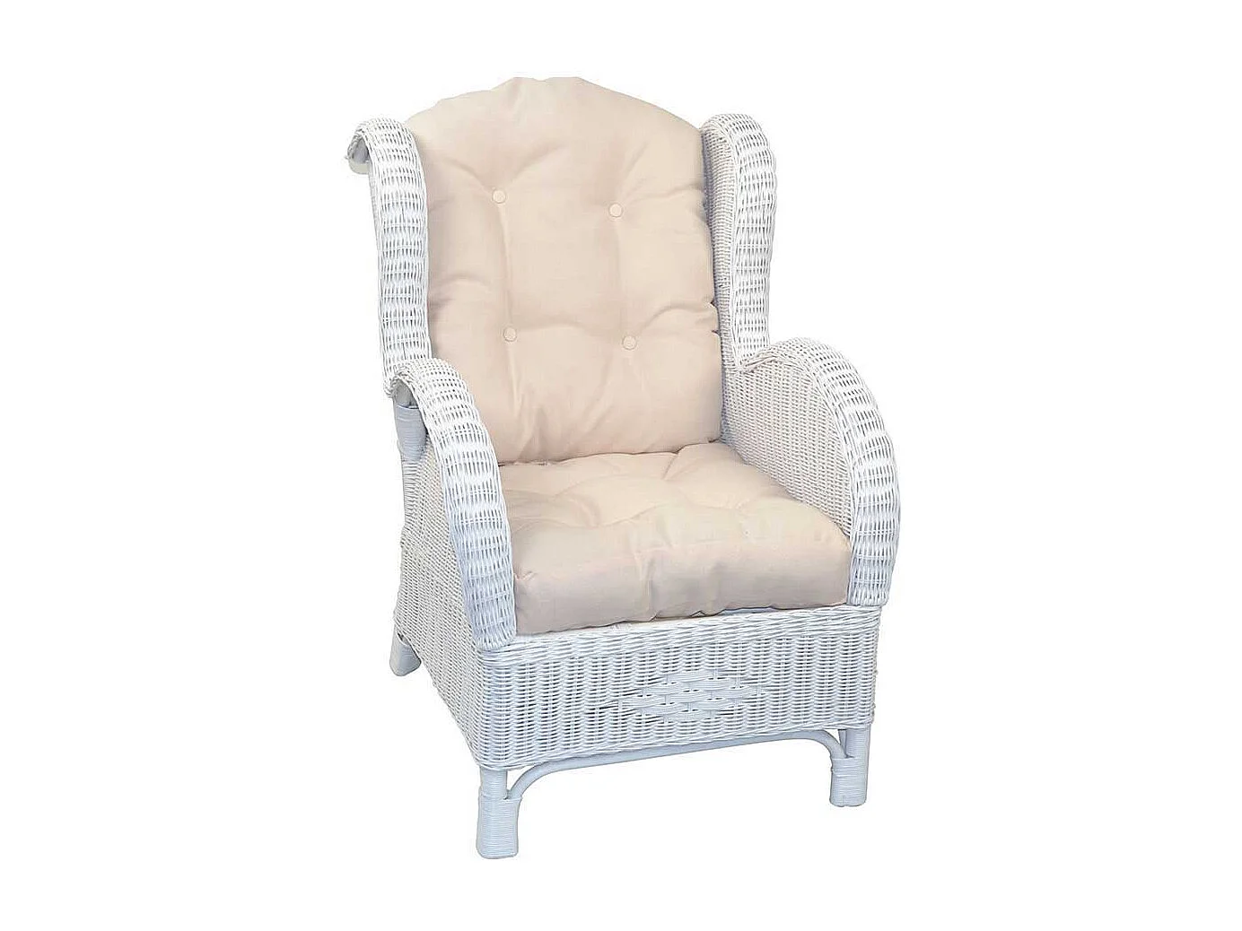 Weißer Rattan Sessel mit Fußhocker und (zweiteilig)