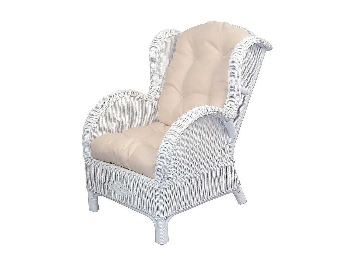 Weißer Rattan Sessel mit Fußhocker und (zweiteilig)