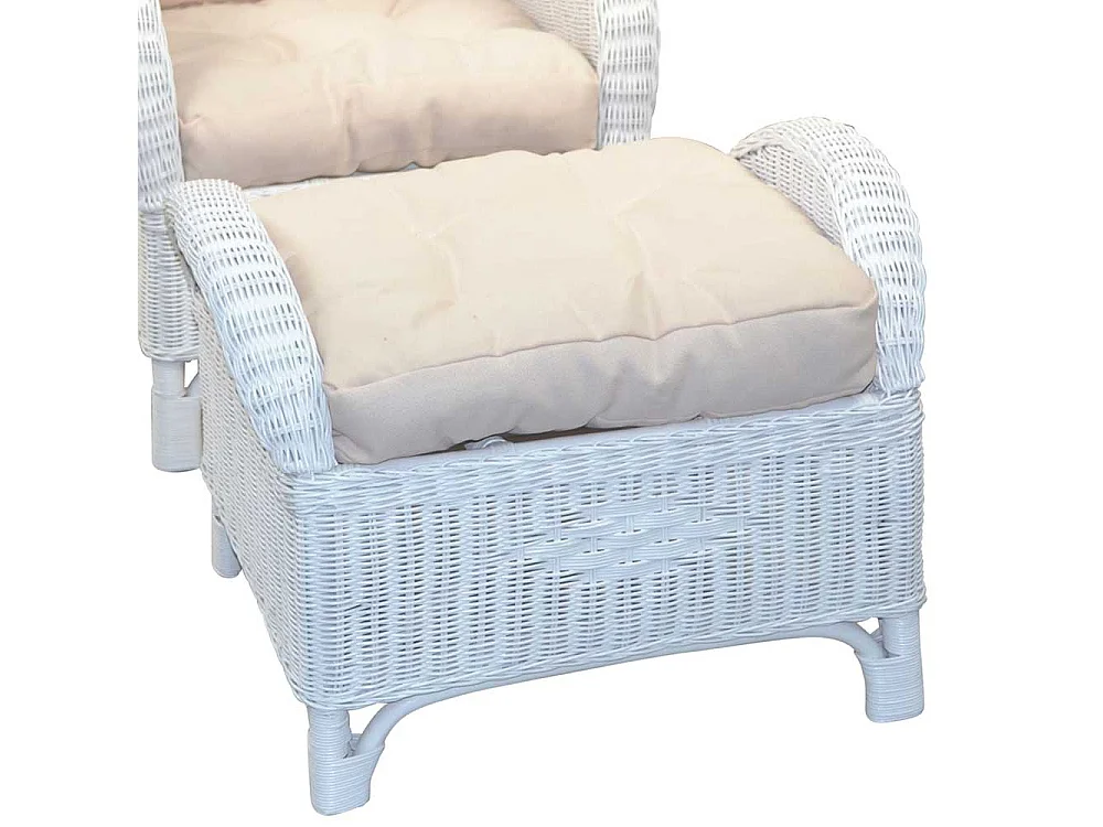 Weißer Rattan Sessel mit Fußhocker und (zweiteilig)