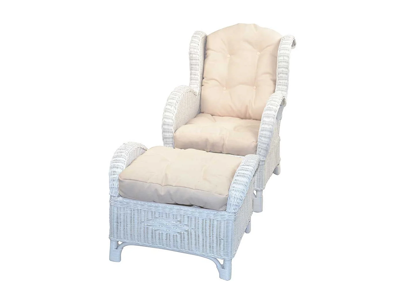 Weißer Rattan Sessel mit Fußhocker und (zweiteilig)