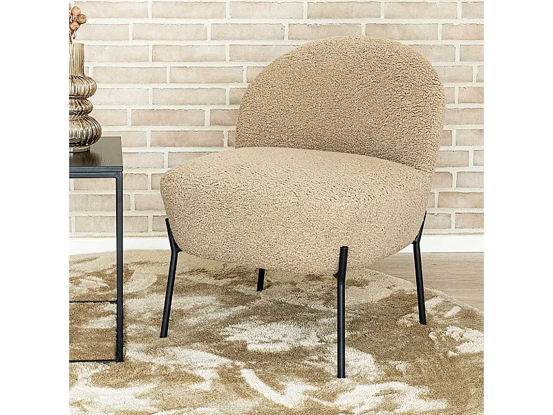 Loft Sessel in Beige und Schwarz Webplüsch und Metall