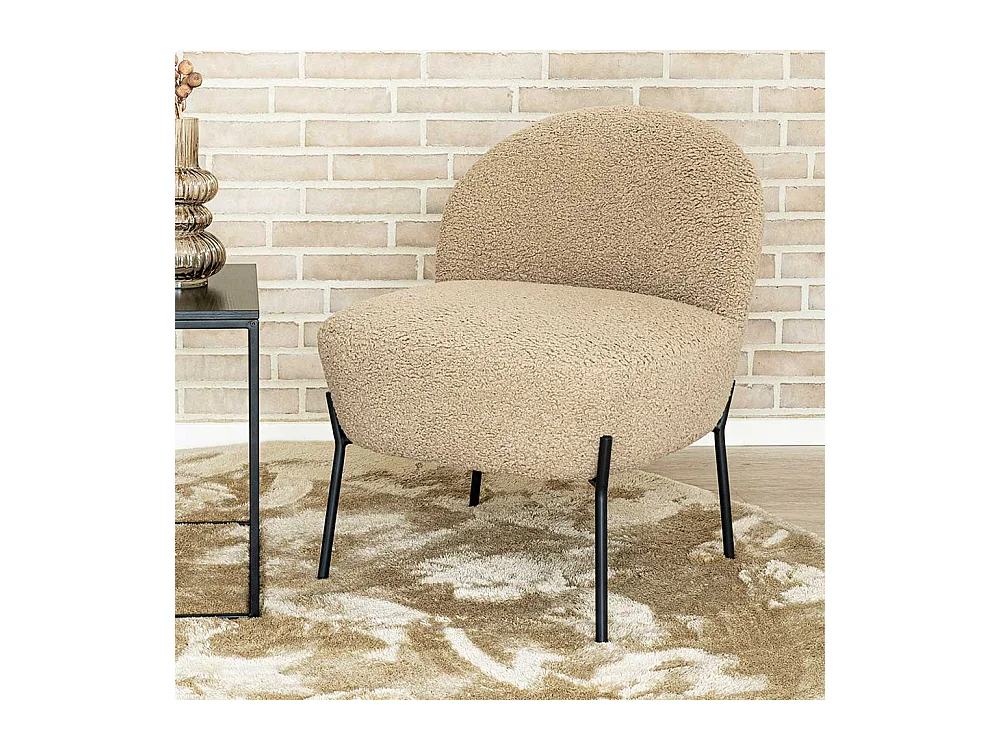 Loft Sessel in Beige und Schwarz Webplüsch und Metall