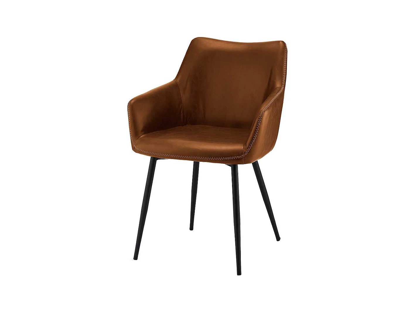 Armlehnen Polsterstühle in Cognac Braun Kunstleder Metallgestell (2er Set)