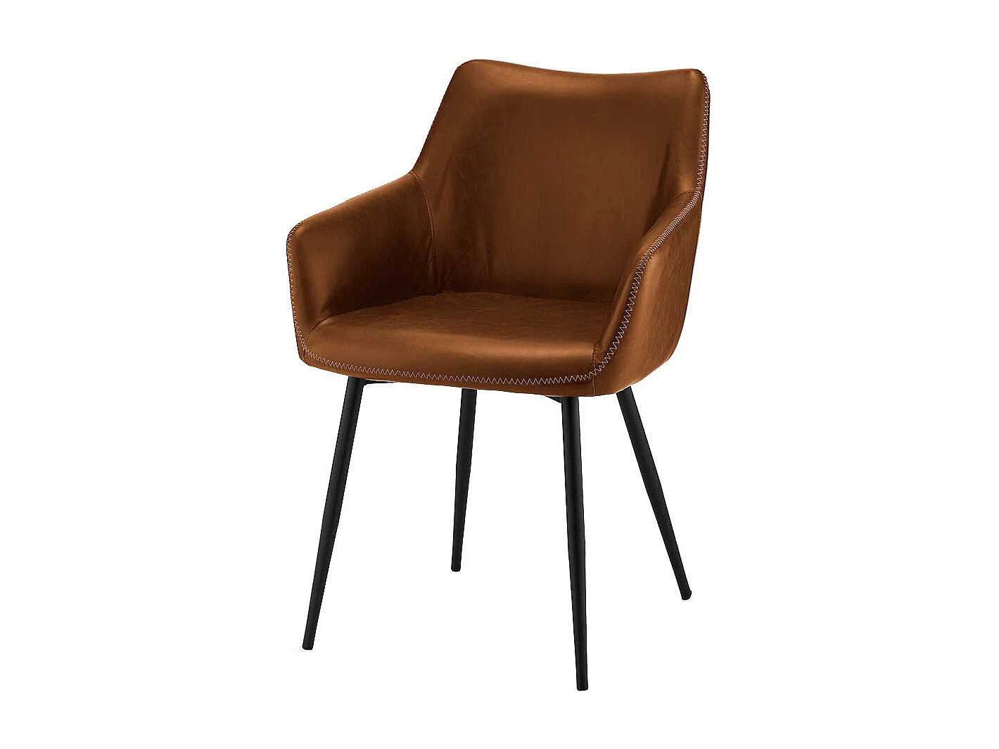 Armlehnen Polsterstühle in Cognac Braun Kunstleder Metallgestell (2er Set)