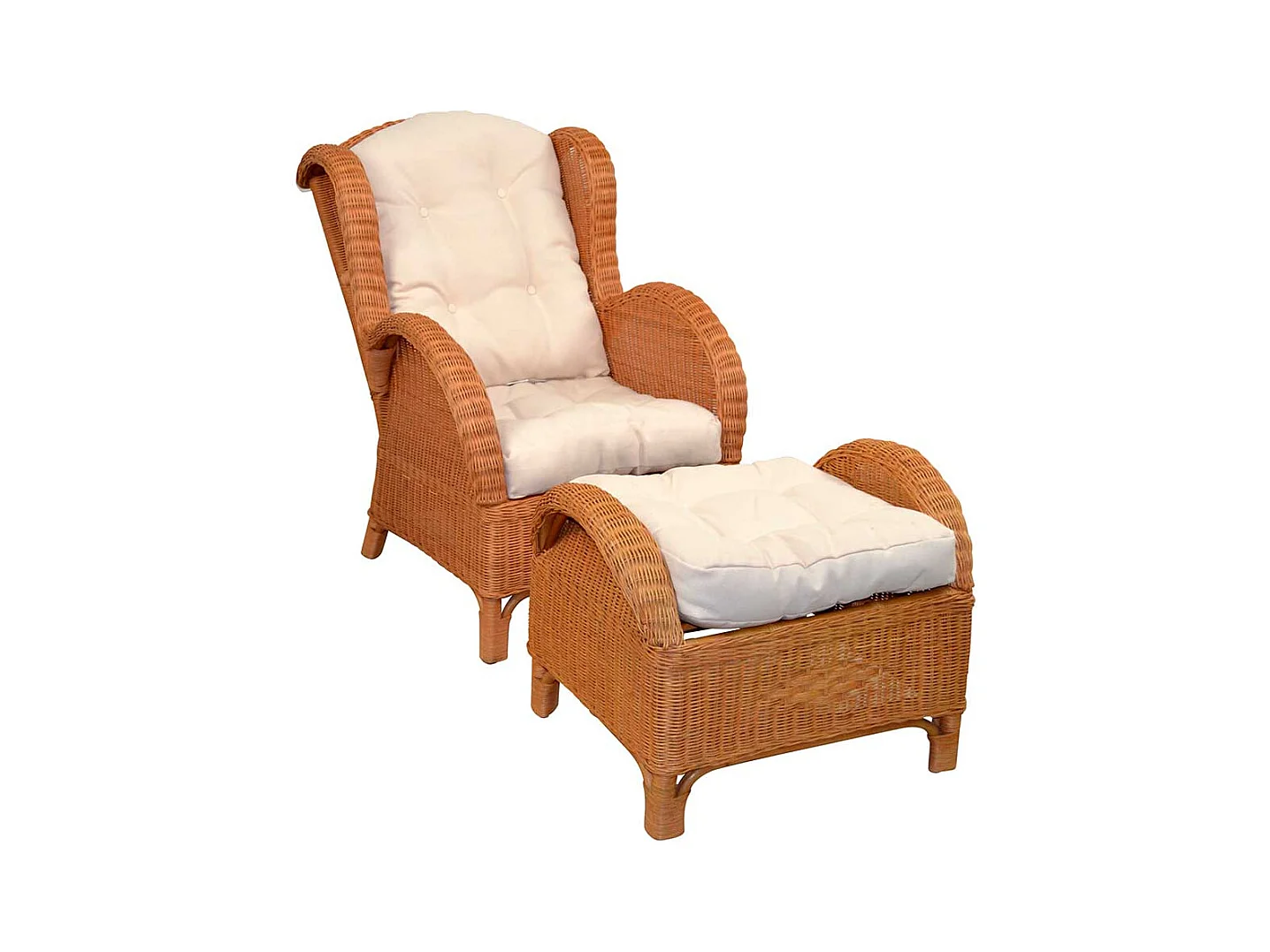 Ohrensessel Rattan mit Hocker im Landhausstil Honigfarben (zweiteilig)