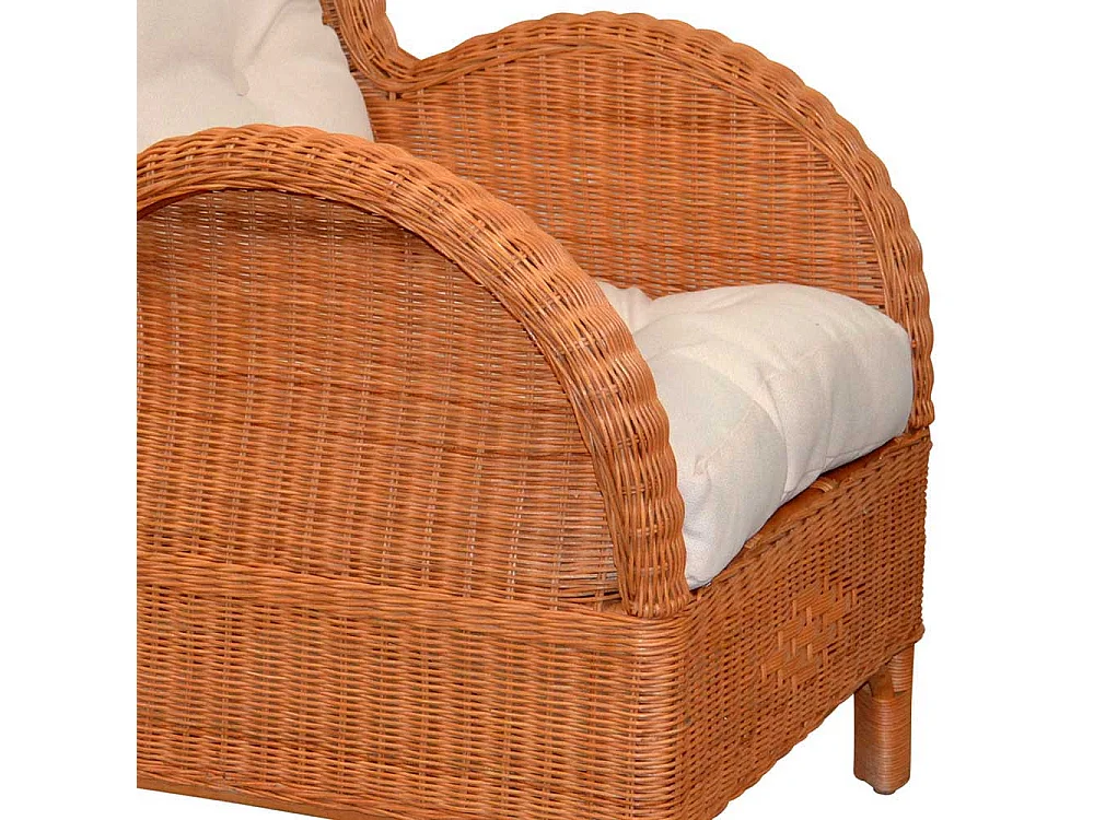 Ohrensessel Rattan mit Hocker im Landhausstil Honigfarben (zweiteilig)