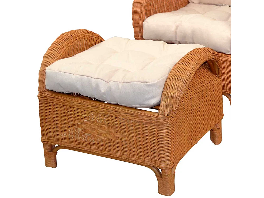 Ohrensessel Rattan mit Hocker im Landhausstil Honigfarben (zweiteilig)