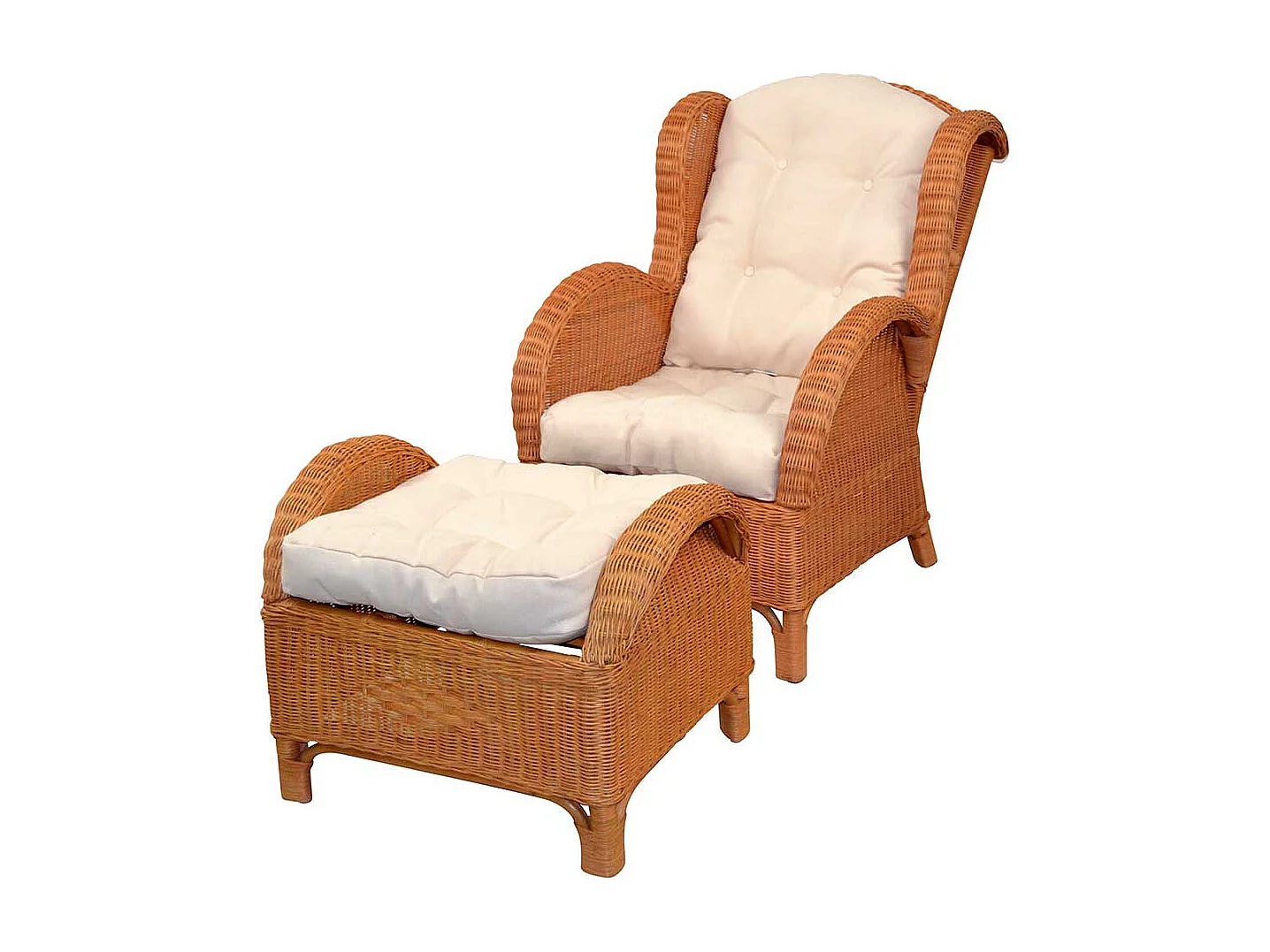 Ohrensessel Rattan mit Hocker im Landhausstil Honigfarben (zweiteilig)