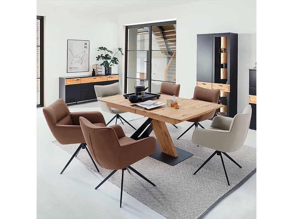 Leder Armlehnstühle drehbar Gestell aus Metall (2er Set)