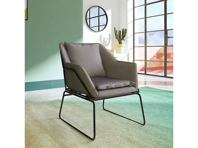 Samt Loft Sessel in Grau und Schwarz Metall Bügelgestell