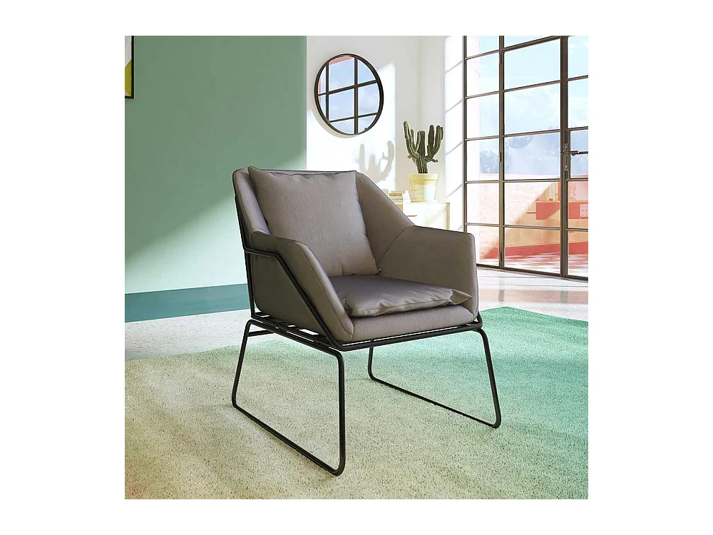 Samt Loft Sessel in Grau und Schwarz Metall Bügelgestell
