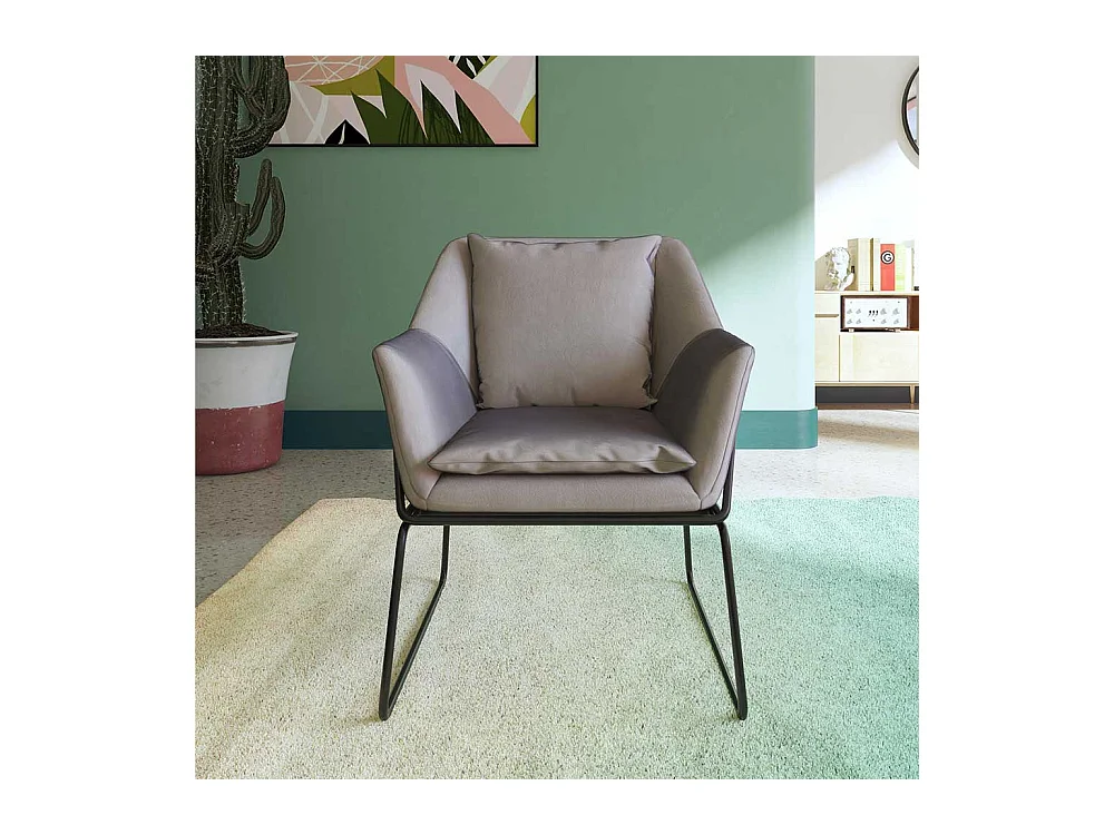 Samt Loft Sessel in Grau und Schwarz Metall Bügelgestell