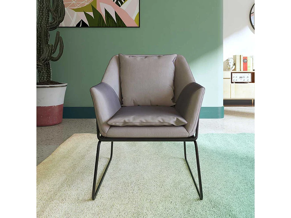Samt Loft Sessel in Grau und Schwarz Metall Bügelgestell