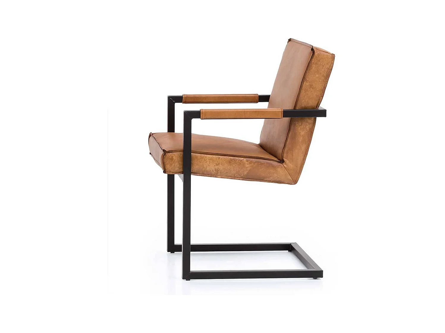 Freischwinger Stühle aus Echtleder und Metall Armlehnen (2er Set)