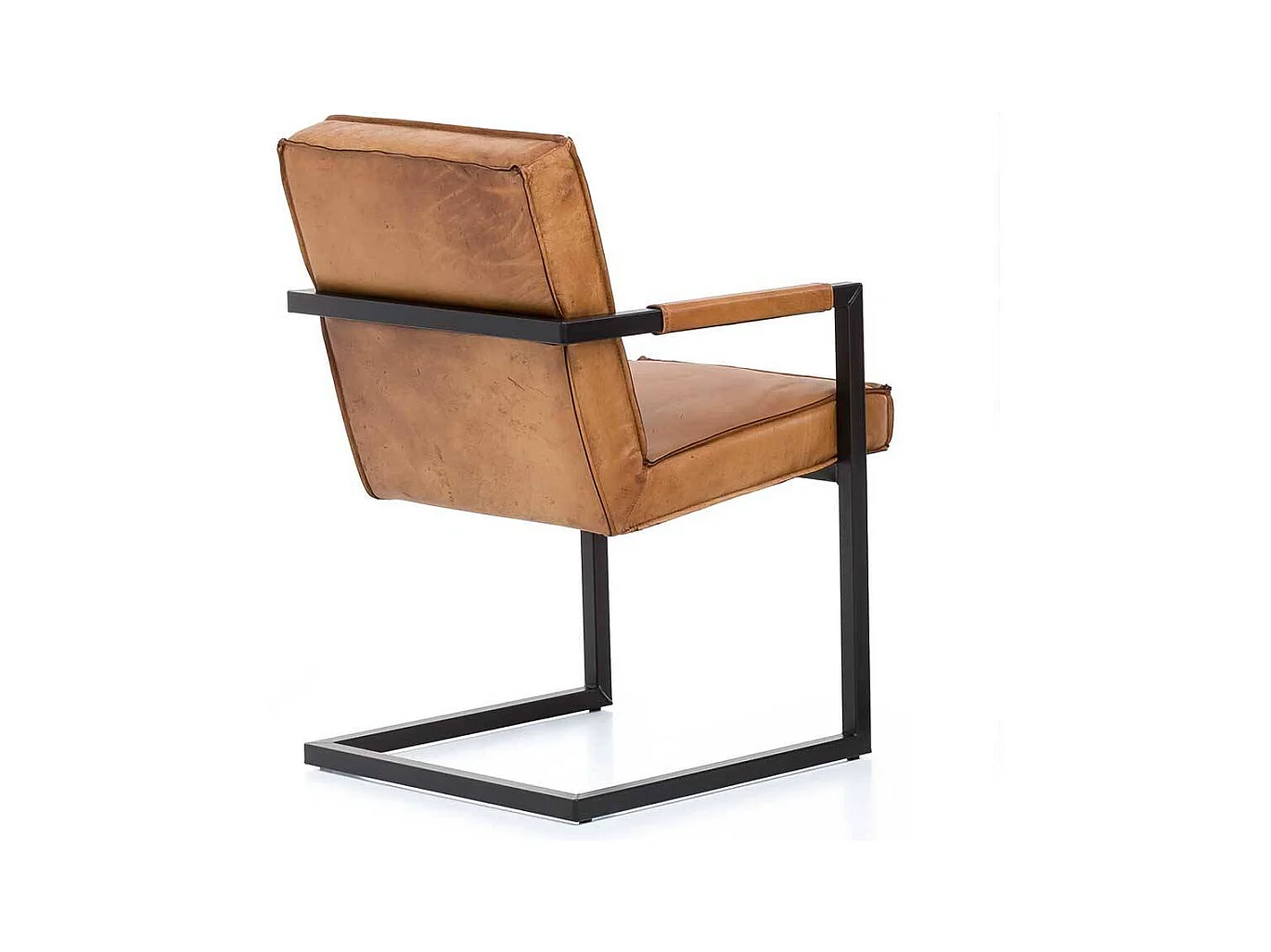 Freischwinger Stühle aus Echtleder und Metall Armlehnen (2er Set)