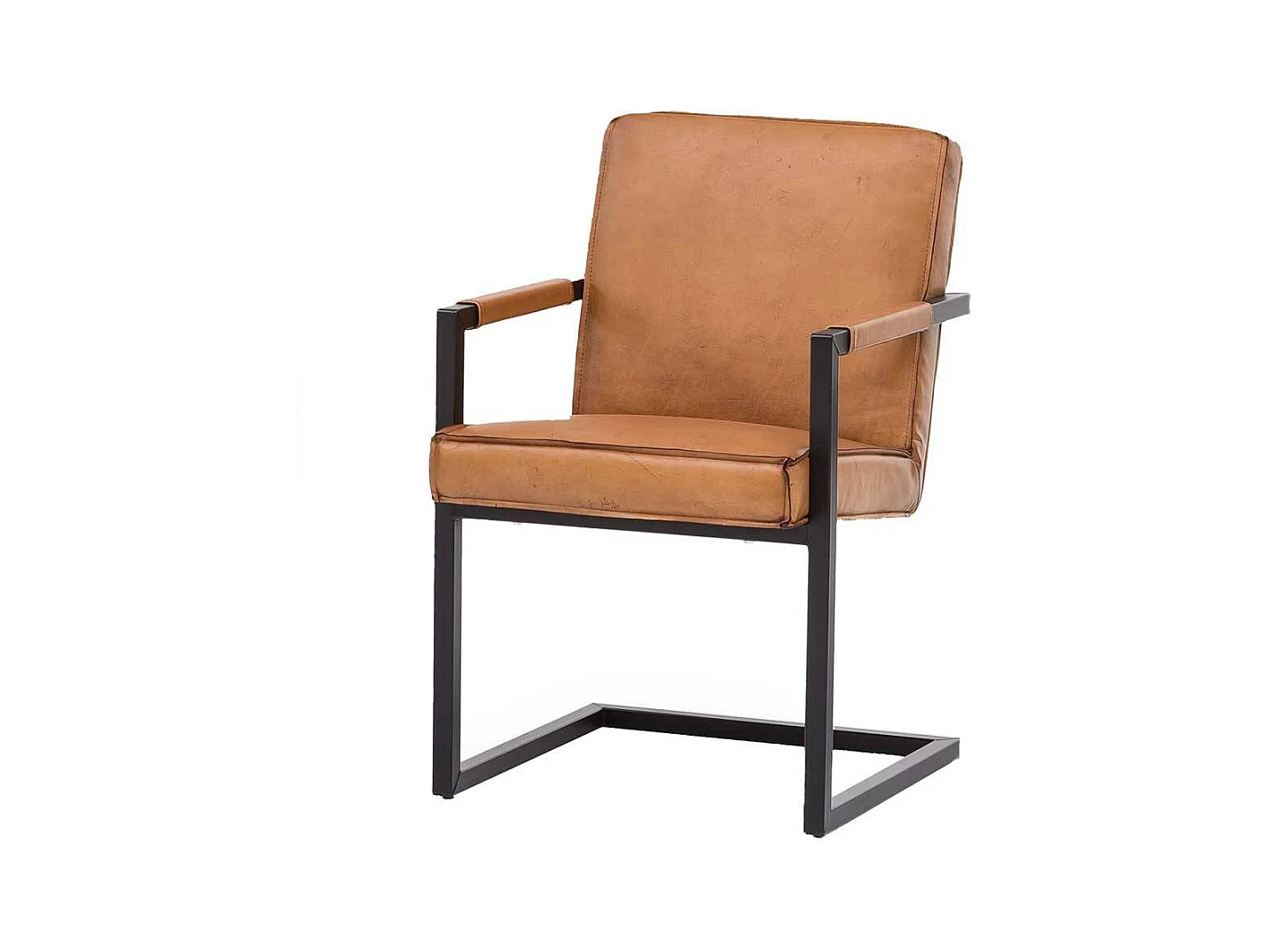 Freischwinger Stühle aus Echtleder und Metall Armlehnen (2er Set)