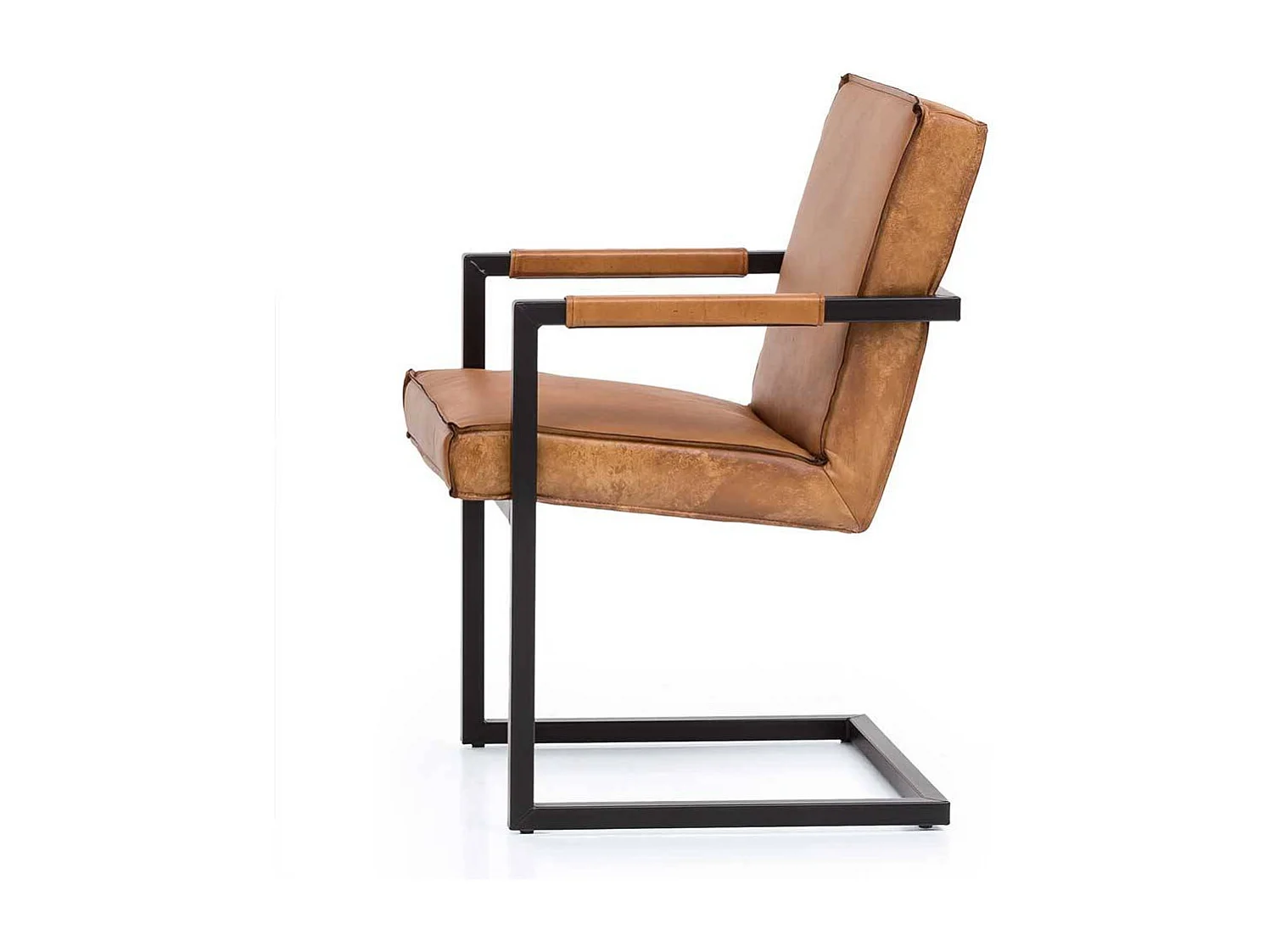 Freischwinger Stühle aus Echtleder und Metall Armlehnen (2er Set)