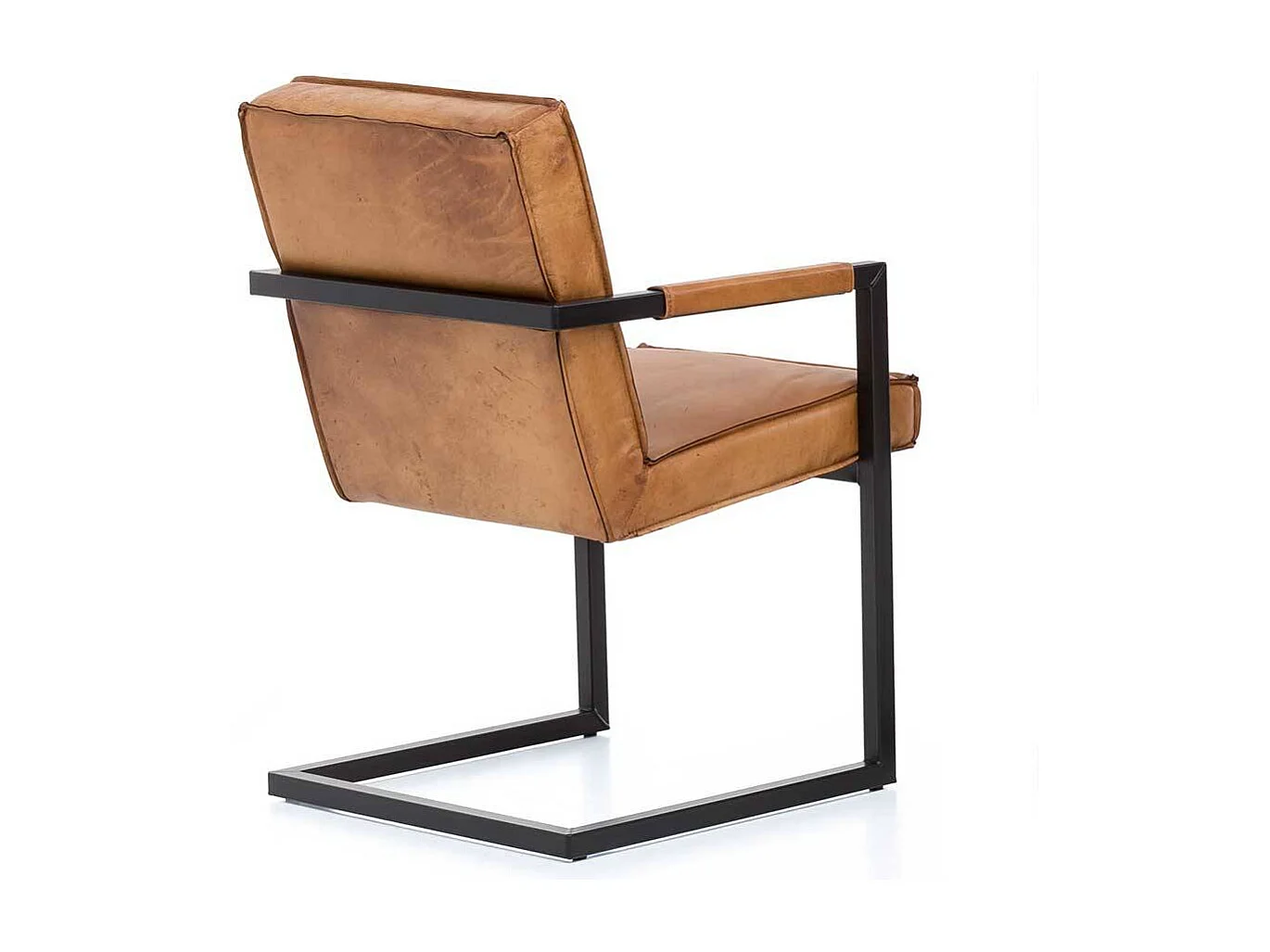 Freischwinger Stühle aus Echtleder und Metall Armlehnen (2er Set)