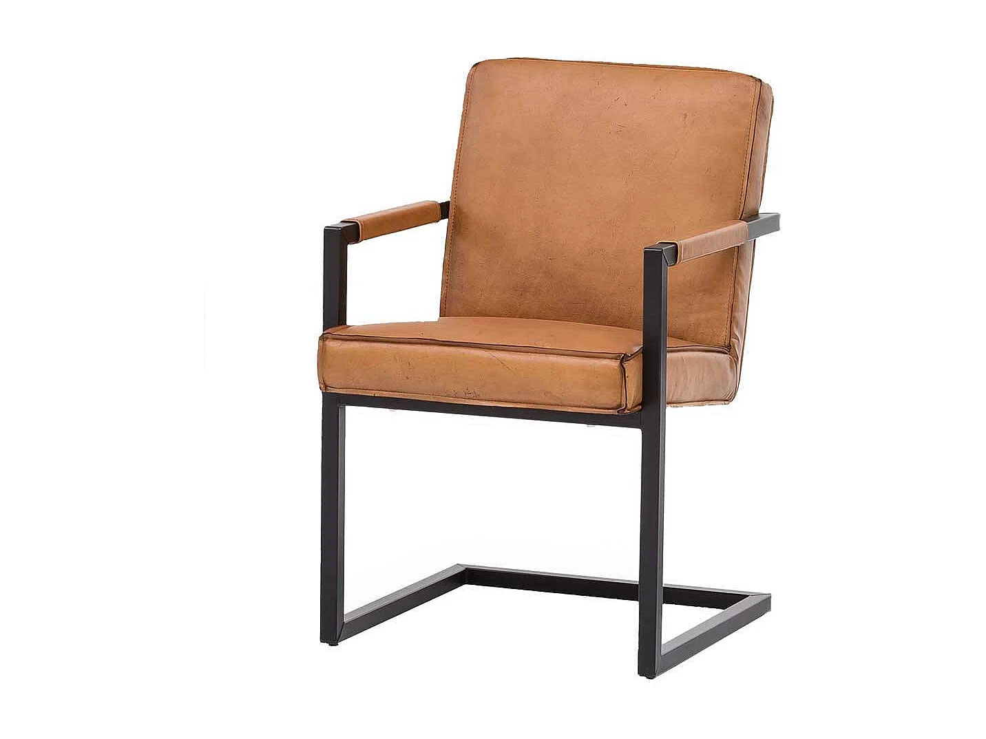 Freischwinger Stühle aus Echtleder und Metall Armlehnen (2er Set)