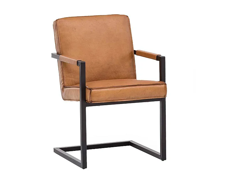 Freischwinger Stühle aus Echtleder und Metall Armlehnen (2er Set)