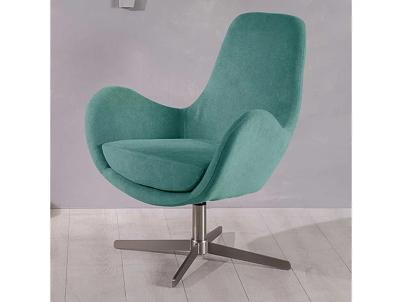 Einzelsessel Retro drehbar in Türkis und Silberfarben 42 cm Sitzhöhe