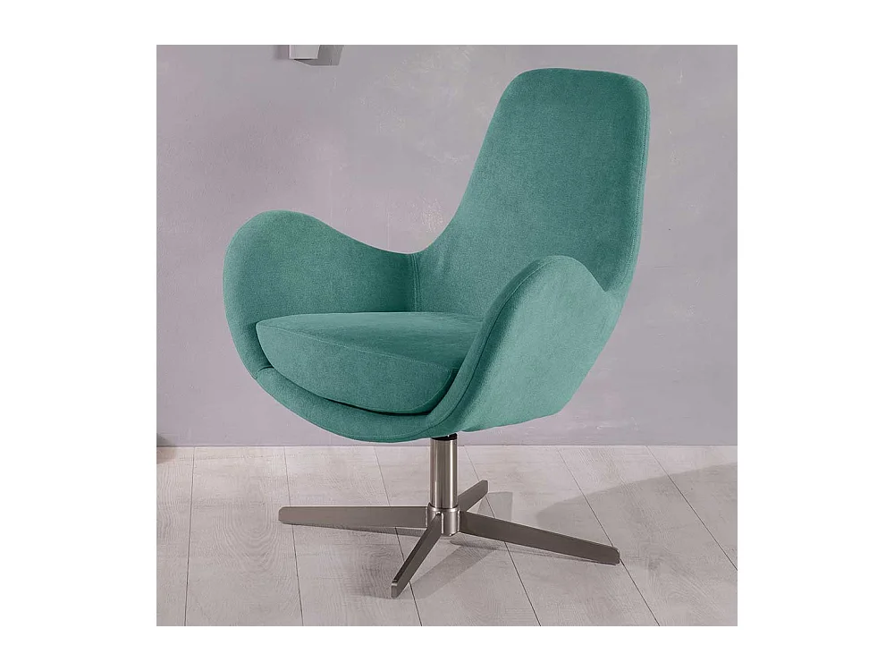 Einzelsessel Retro drehbar in Türkis und Silberfarben 42 cm Sitzhöhe