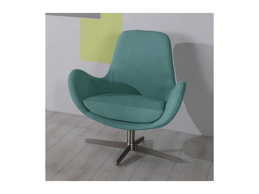 Einzelsessel Retro drehbar in Türkis und Silberfarben 42 cm Sitzhöhe