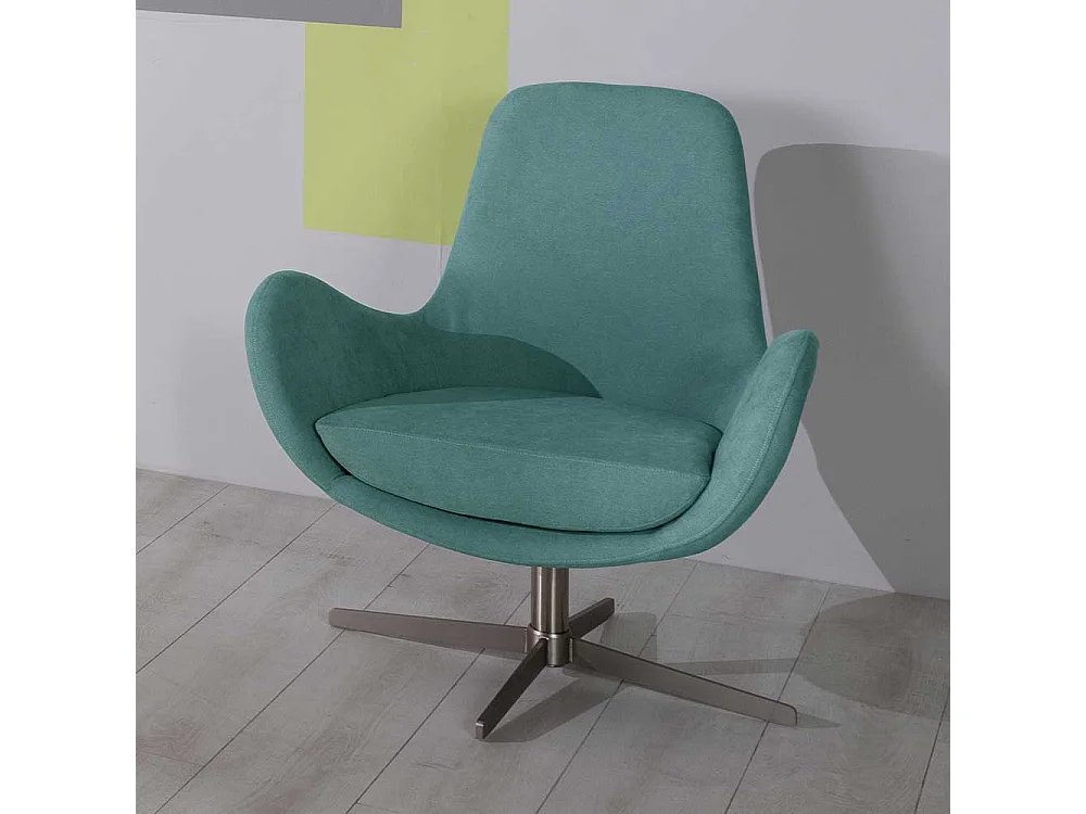 Einzelsessel Retro drehbar in Türkis und Silberfarben 42 cm Sitzhöhe