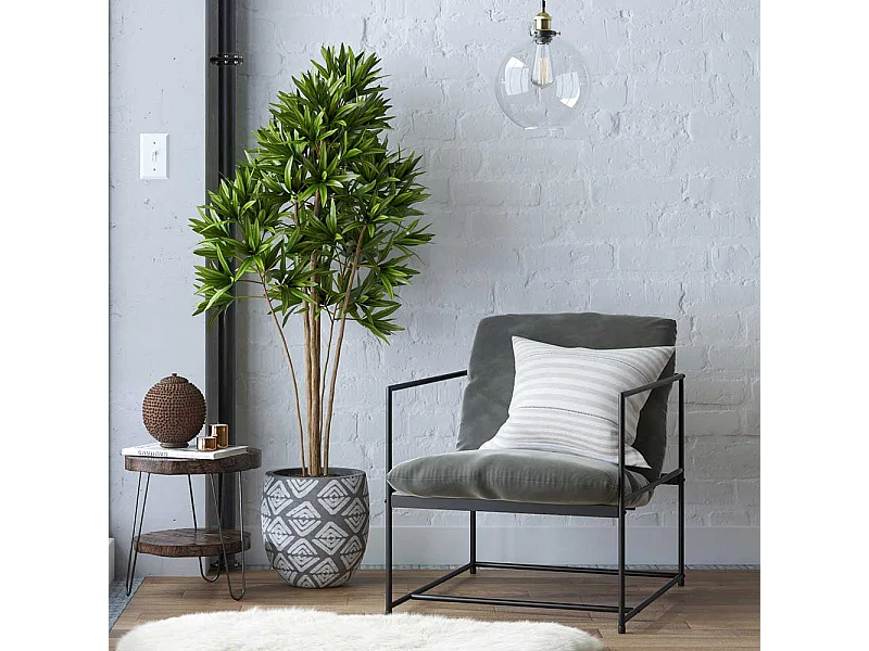 Lounge Polstersessel in Grau und Schwarz Metall Armlehnen