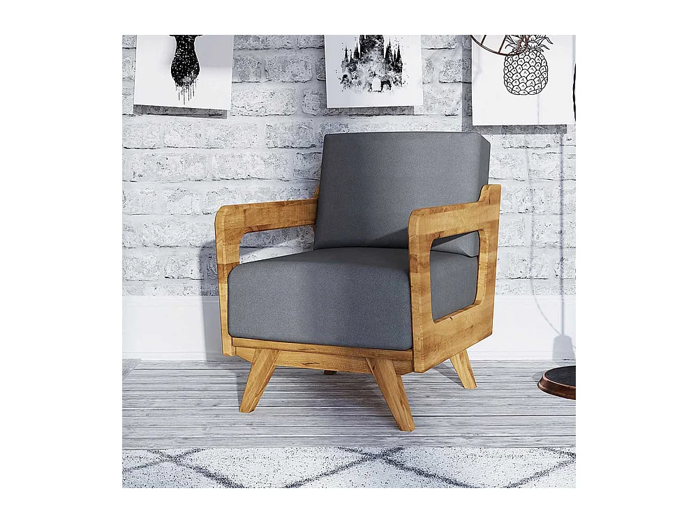 Einzelsessel in Hellgrau Webstoff Retro Design