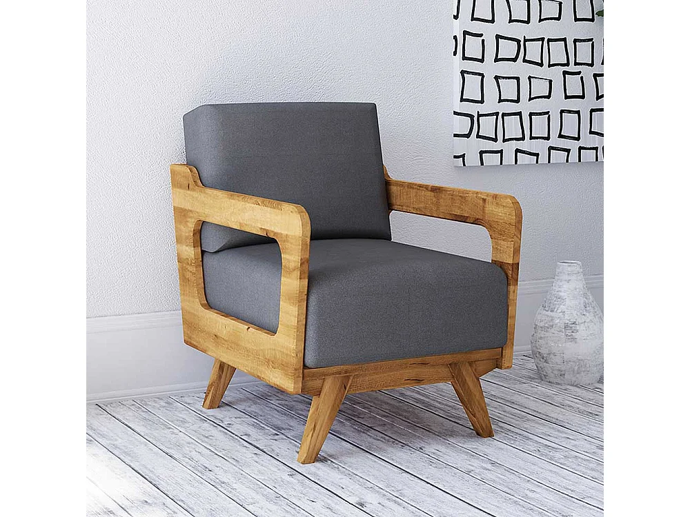 Einzelsessel in Hellgrau Webstoff Retro Design