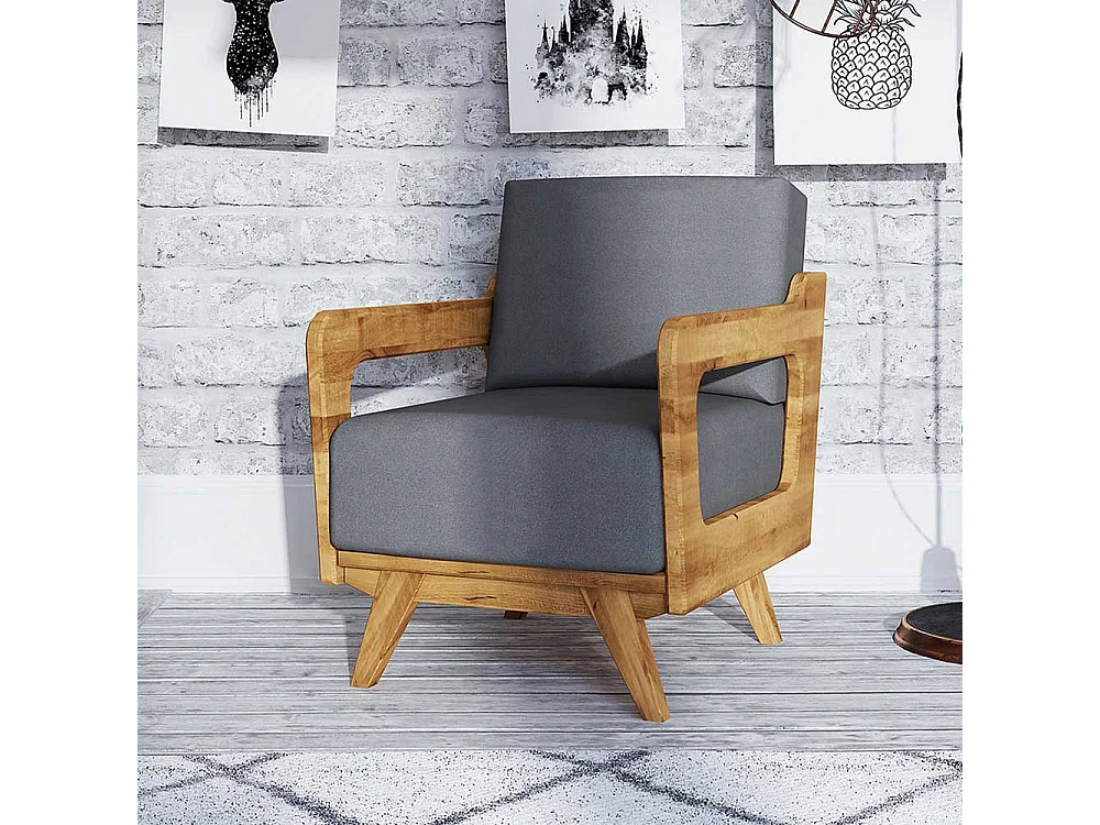 Einzelsessel in Hellgrau Webstoff Retro Design