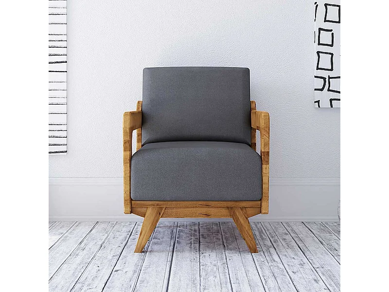 Einzelsessel in Hellgrau Webstoff Retro Design