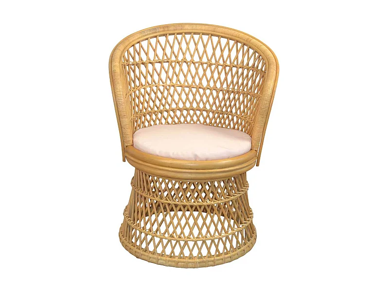 Retro Korbsessel Beige aus Rattan Geflecht Polsterauflage