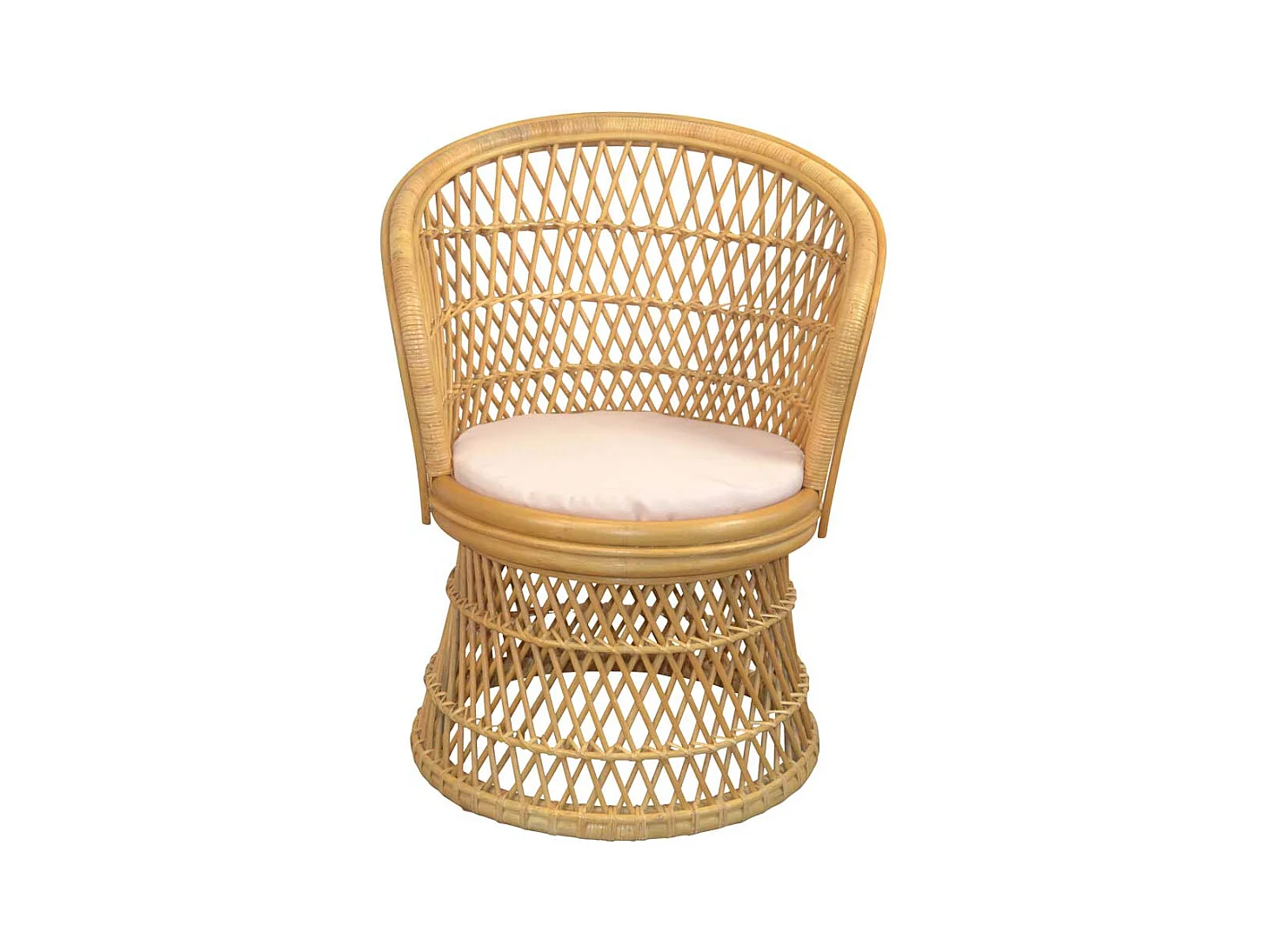 Retro Korbsessel Beige aus Rattan Geflecht Polsterauflage
