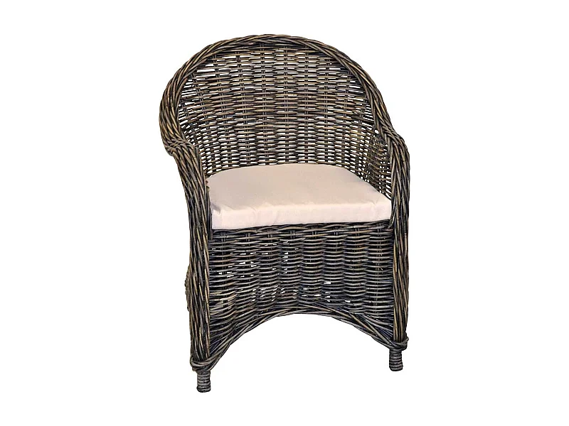 Korbsessel in Schwarz - Beige Rattan Geflecht