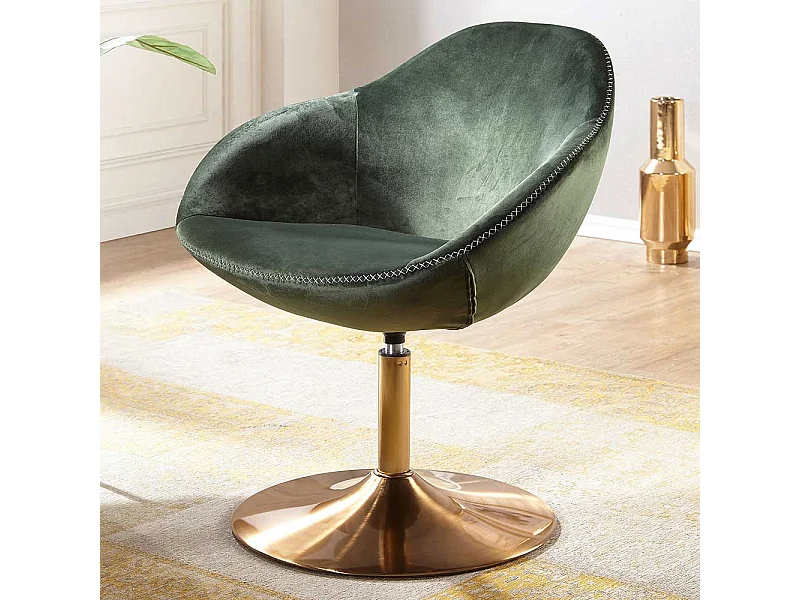 Retro Loungesessel in Dunkelgrün und Goldfarben Samt