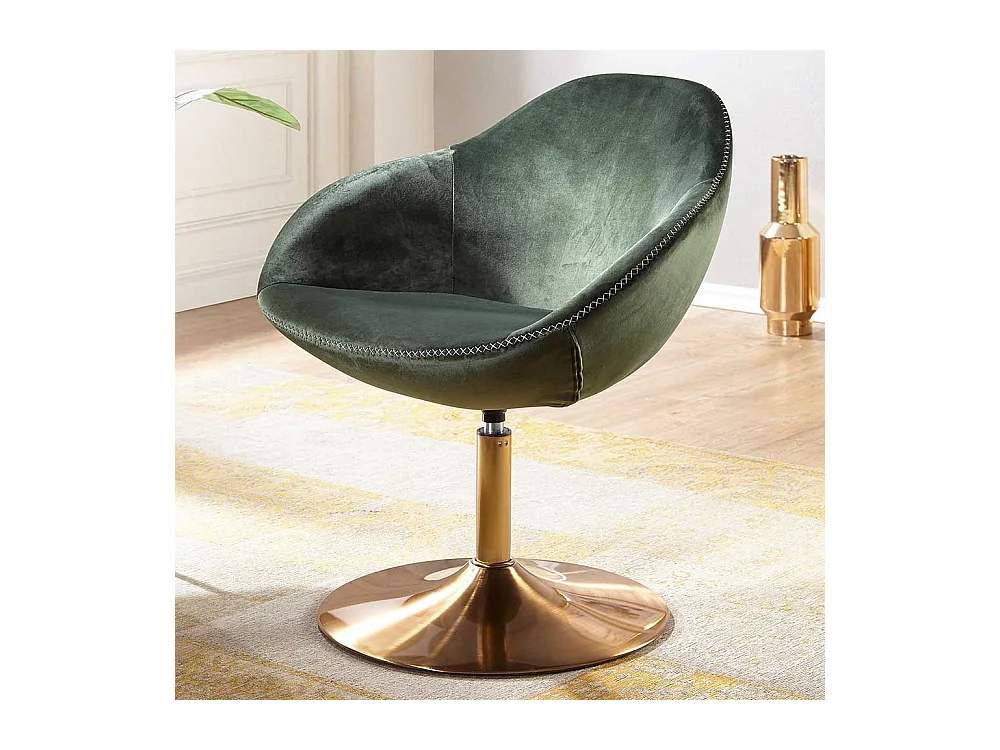 Retro Loungesessel in Dunkelgrün und Goldfarben Samt