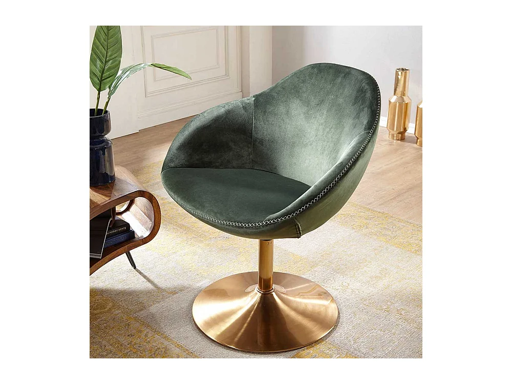 Retro Loungesessel in Dunkelgrün und Goldfarben Samt