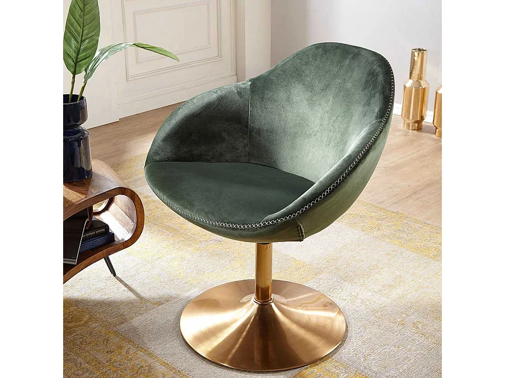 Retro Loungesessel in Dunkelgrün und Goldfarben Samt