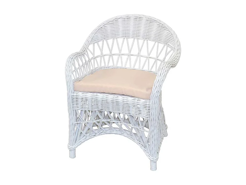 Weißer Korbsessel aus Rattan Geflecht Landhausstil