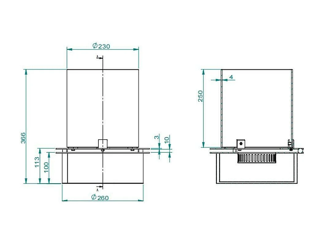Quemador Lassen, Hornillo, Elemento calefactor, Incinerador, Made in Italy, 30x30 h36 cm, Gris y Transparente