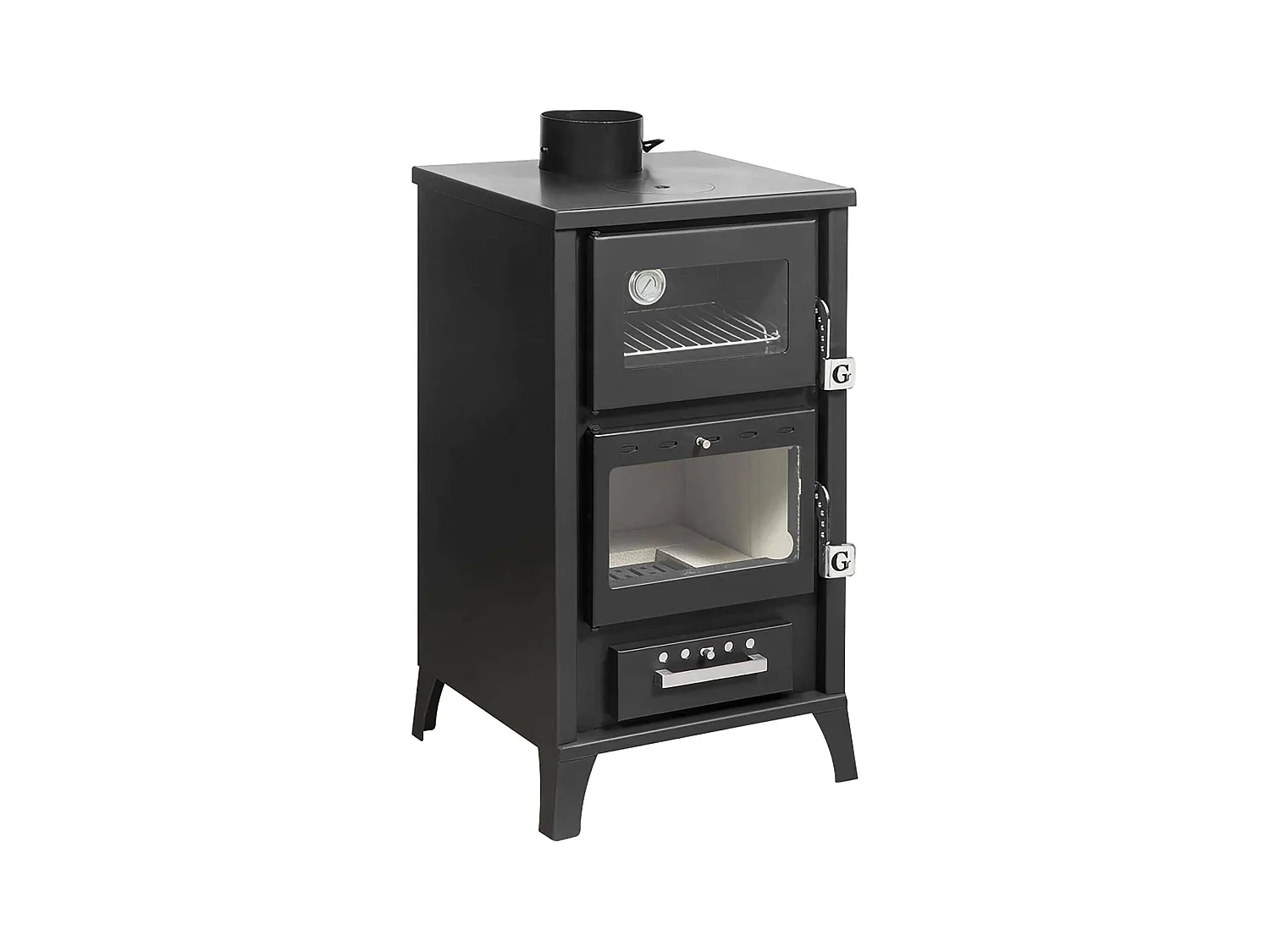 Stufa a Legna Algua, Volume Riscaldabile 203 m3 Made in Italy, 45x48.5x91.5h cm Nero