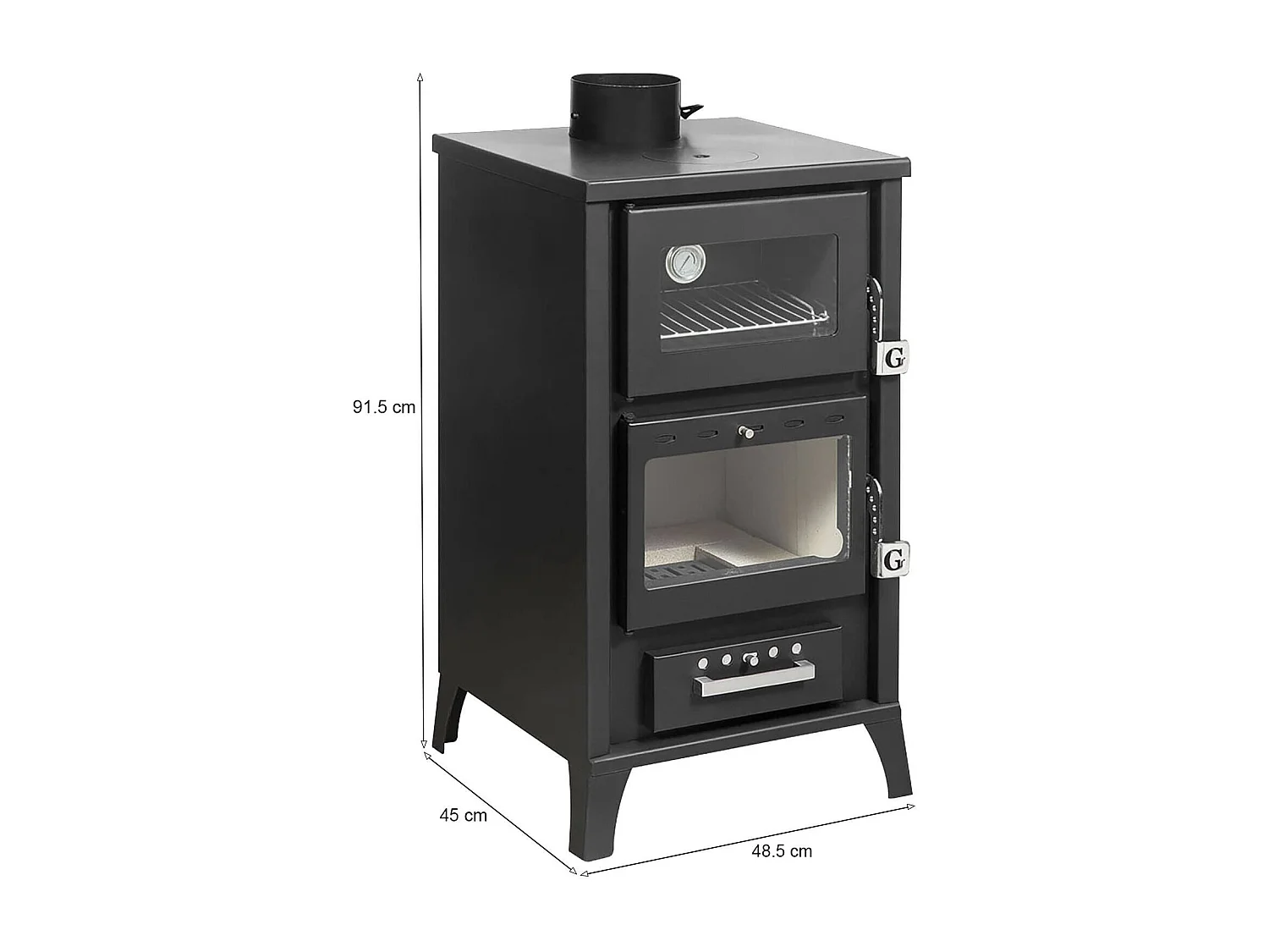 Estufa de leña Loki, Chimenea de leña, Hogar de leña, Estufa rústica, Made in Italy, 49x45 h92 cm, Negro