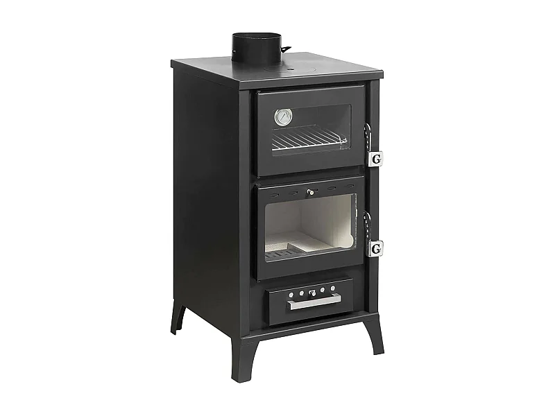 Estufa de leña Loki, Chimenea de leña, Hogar de leña, Estufa rústica, Made in Italy, 49x45 h92 cm, Negro