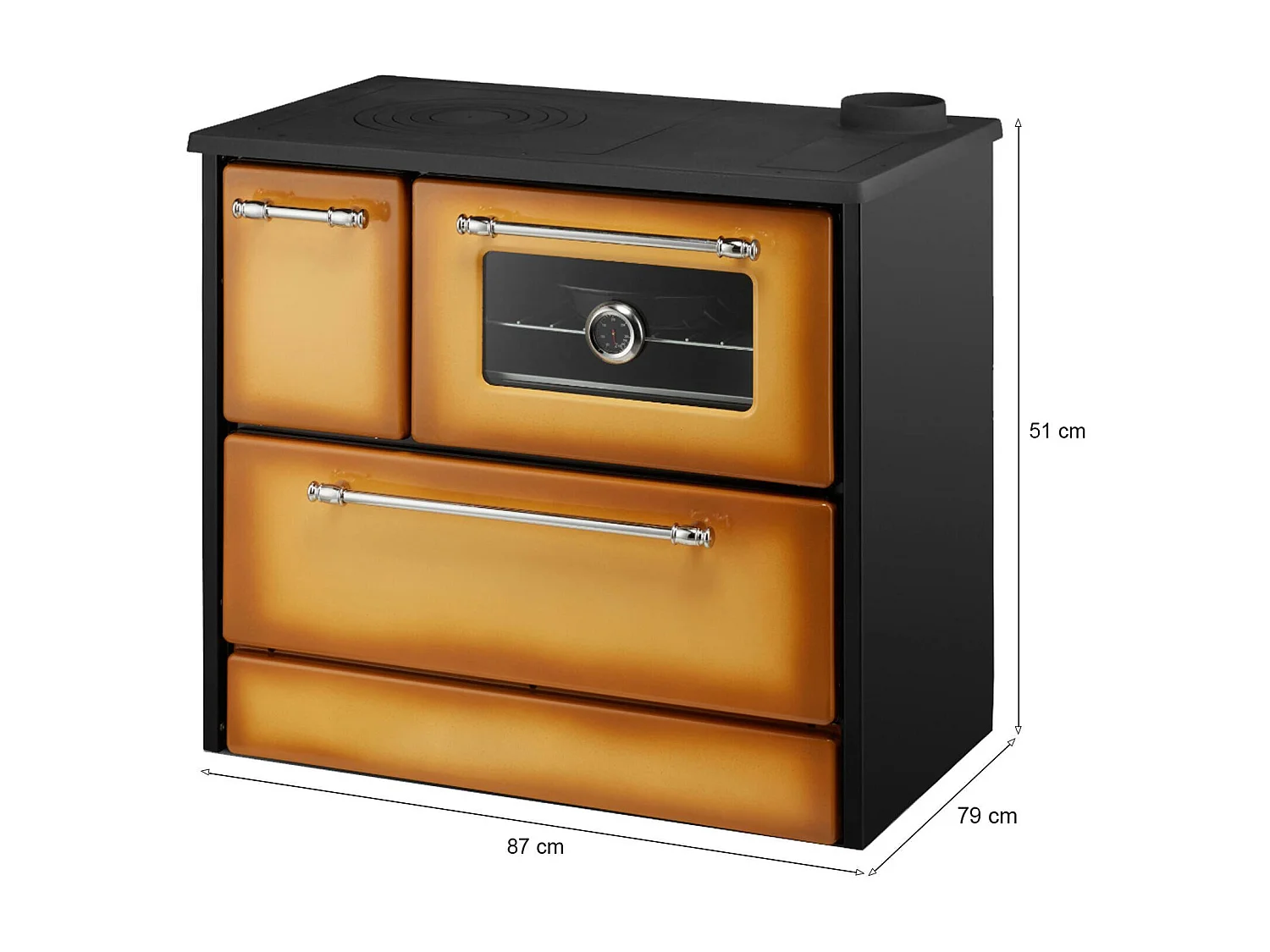 Spurr houtkachel, Houtkachel, Traditionele keukenkachel, Vintage keuken, Made in Italy, 87x79 h51 cm, Geel en Zwart